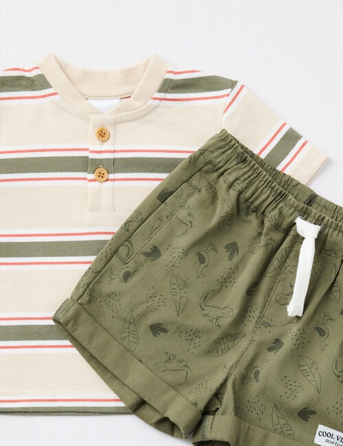 Teeny Weeny Henley Tee & Short Set, 2-Piece, Khaki & Stone product photo View 02 L