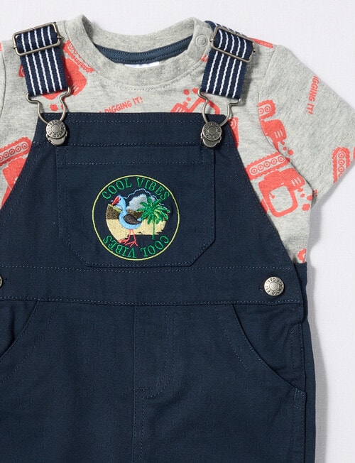 Teeny Weeny Digger Tee & Shortall, 2-Piece Set, Navy & Grey Marle product photo View 03 L