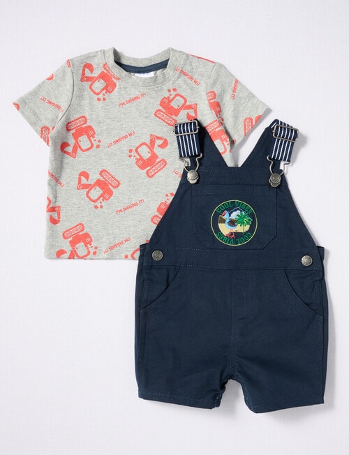 Teeny Weeny Digger Tee & Shortall, 2-Piece Set, Navy & Grey Marle product photo View 04 L