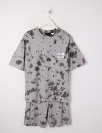 Sleep Squad Game Over Tie Dye Short PJ Set, Grey & Charcoal, 8-16 product photo