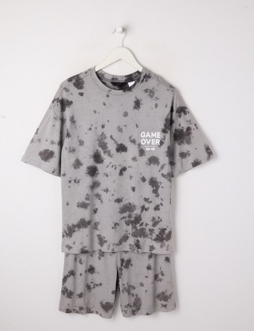 Sleep Squad Game Over Tie Dye Short PJ Set, Grey & Charcoal, 8-16 product photo