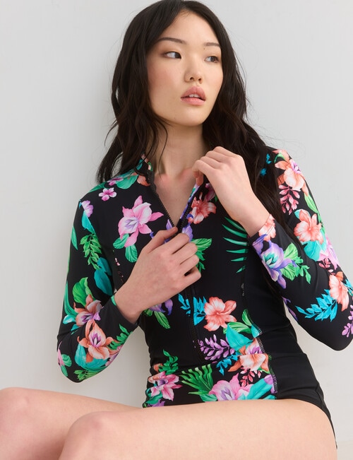 Zest Swimwear Tropical Hibiscus Surf Suit, Black product photo