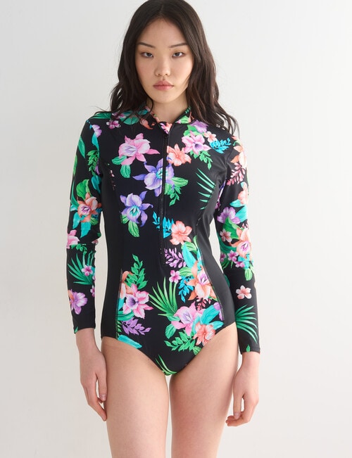 Zest Swimwear Tropical Hibiscus Surf Suit, Black product photo View 06 L