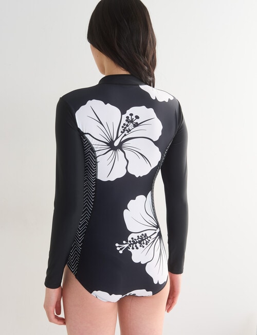 Zest Swimwear Hibiscus Surf Suit, Black & White product photo View 02 L