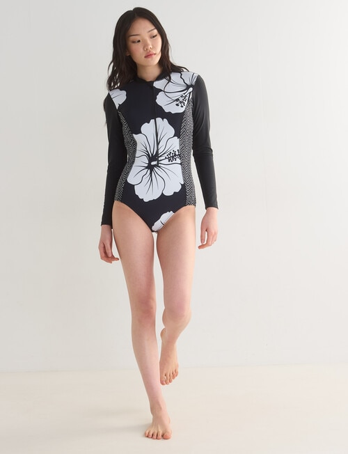 Zest Swimwear Hibiscus Surf Suit, Black & White product photo View 03 L