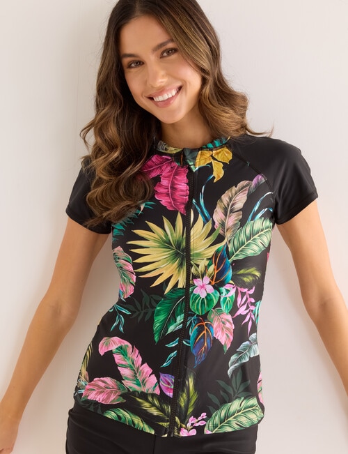 Zest Resort Short Sleeve Zip Rash Top, Tropics product photo