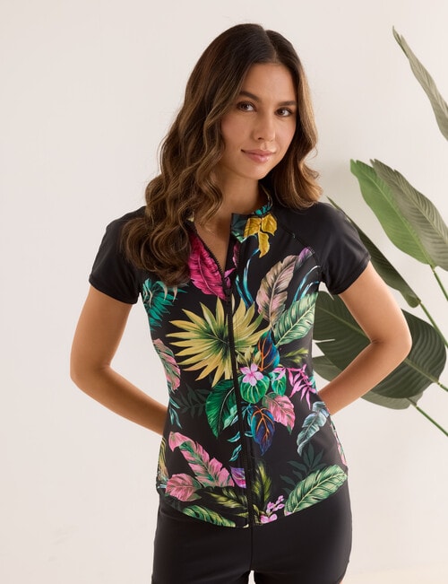 Zest Resort Short Sleeve Zip Rash Top, Tropics product photo View 06 L