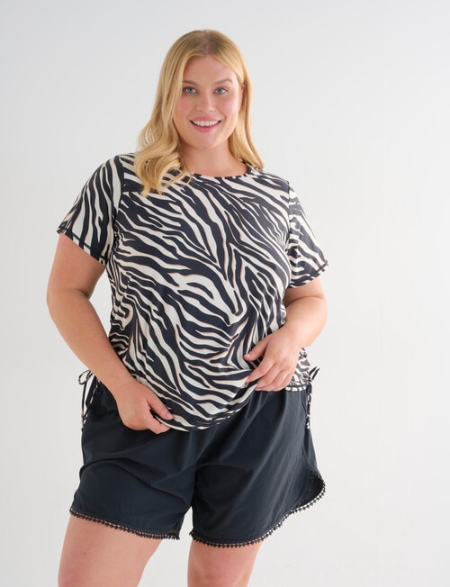 Zest Resort Curve Animal Print uched Side Swim Tee, Black & White product photo