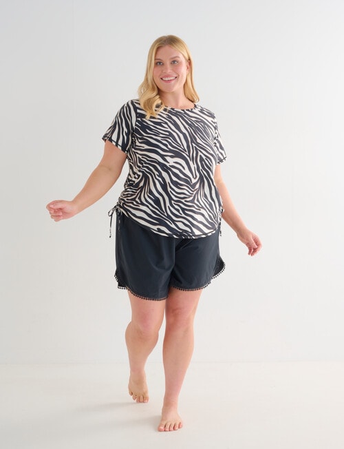 Zest Resort Curve Animal Print uched Side Swim Tee, Black & White product photo View 03 L