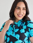 Zest Resort Curve Floral Zip Through V-Neck Rashie, Black & Aqua product photo