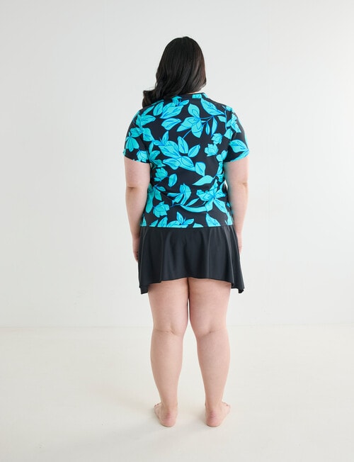 Zest Resort Curve Floral Zip Through V-Neck Rashie, Black & Aqua product photo View 02 L