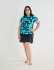 Zest Resort Curve Floral Zip Through V-Neck Rashie, Black & Aqua product photo View 03 S