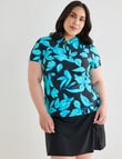 Zest Resort Curve Floral Zip Through V-Neck Rashie, Black & Aqua product photo View 04 S