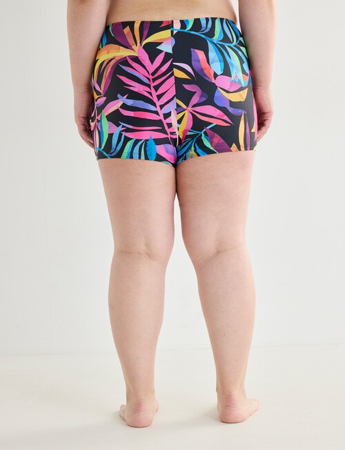 Zest Resort Curve Vibrant Leaves High Waisted Boyleg Brief, Black product photo View 02 L