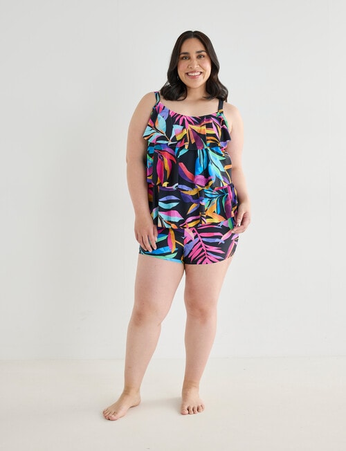 Zest Resort Curve Vibrant Leaves High Waisted Boyleg Brief, Black product photo View 03 L