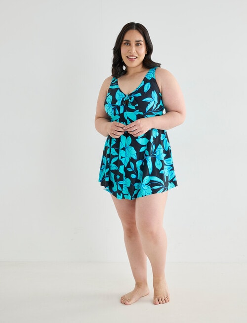 Zest Resort Curve Floral Swim Dress, Black & Aqua product photo View 03 L