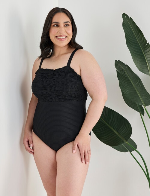Zest Resort Curve Smocked Bodice Suit, Black product photo