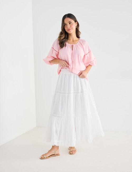 Whistle Cotton Detail Boho Top, Blush product photo View 03 L