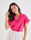 Whistle Cotton Poplin Lace Top, Hot Pink product photo