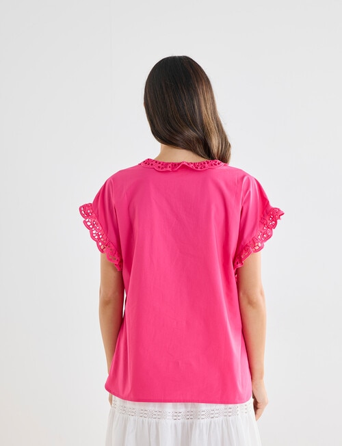 Whistle Cotton Poplin Lace Top, Hot Pink product photo View 02 L