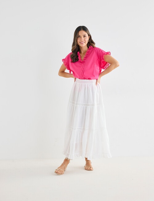Whistle Cotton Poplin Lace Top, Hot Pink product photo View 03 L