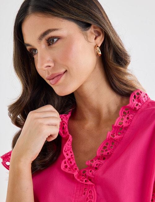 Whistle Cotton Poplin Lace Top, Hot Pink product photo View 04 L