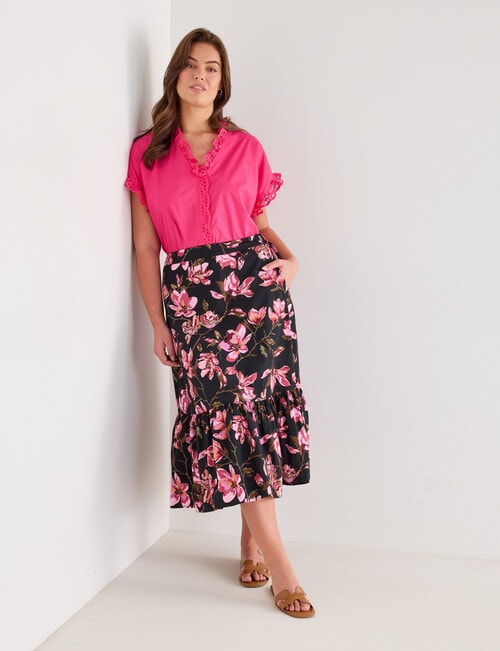 Whistle Cotton Poplin Lace Top, Hot Pink product photo View 13 L