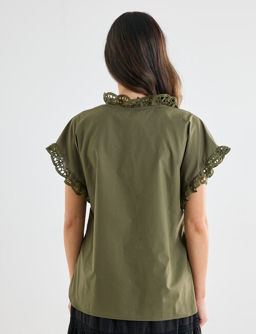 Whistle Cotton Poplin Lace Top, Khaki product photo View 02 L