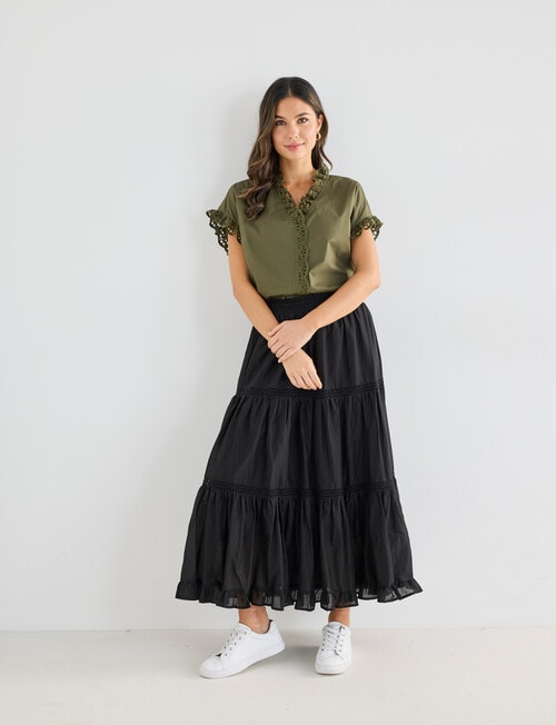 Whistle Cotton Poplin Lace Top, Khaki product photo View 03 L