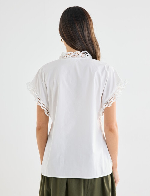 Whistle Cotton Poplin Lace Top, Ivory product photo View 02 L