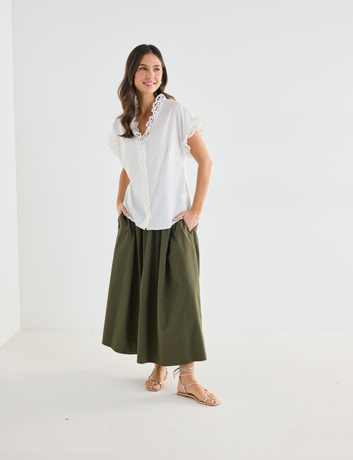 Whistle Cotton Poplin Lace Top, Ivory product photo View 03 L