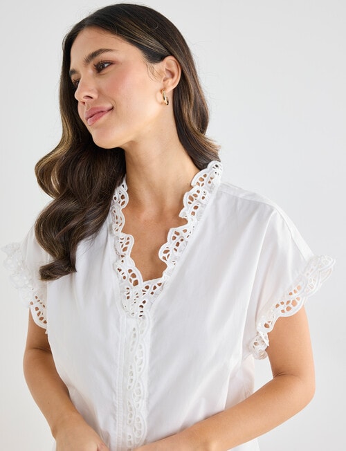 Whistle Cotton Poplin Lace Top, Ivory product photo View 04 L