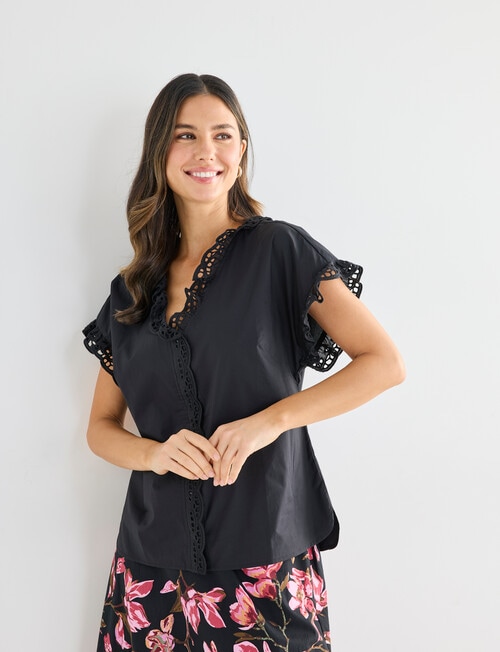 Whistle Cotton Poplin Lace Top, Black product photo