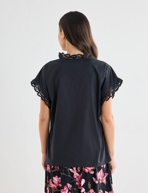 Whistle Cotton Poplin Lace Top, Black product photo View 02 L