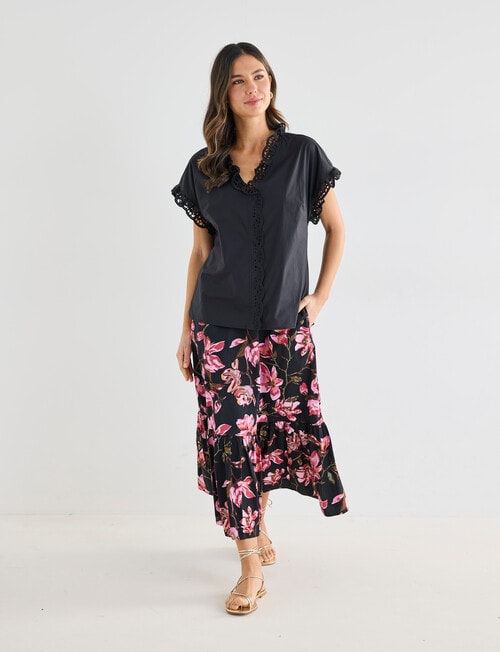 Whistle Cotton Poplin Lace Top, Black product photo View 03 L