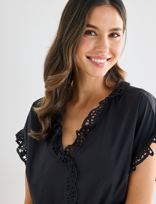 Whistle Cotton Poplin Lace Top, Black product photo View 04 L
