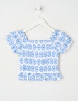Mac & Ellie Shirred Broderie Top, White & Cobalt product photo