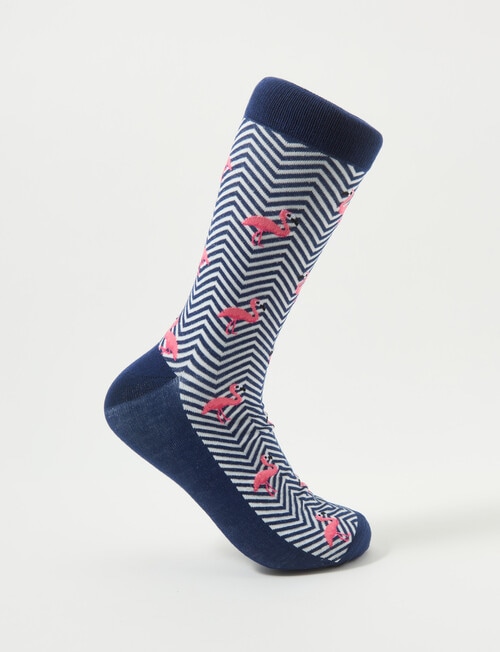Mazzoni Chevron Flamingo Bamboo-Blend Dress Sock, Navy & White product photo