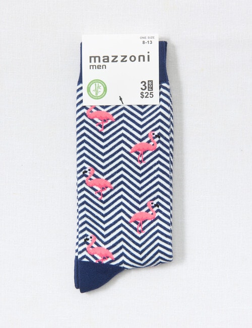 Mazzoni Chevron Flamingo Bamboo-Blend Dress Sock, Navy & White product photo View 02 L