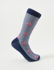 Mazzoni Chevron Flamingo Bamboo-Blend Dress Sock, Navy & White product photo