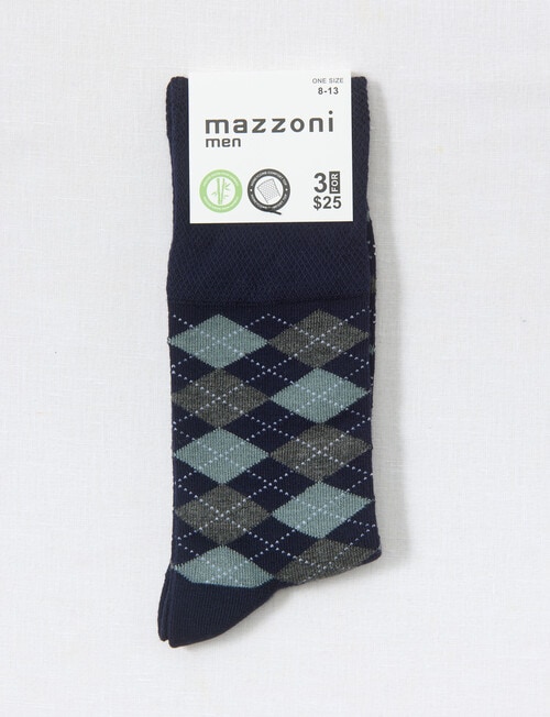 Mazzoni Argyle Comfort Top Bamboo-Blend Dress Sock, Navy, Sage & Grey product photo View 02 L
