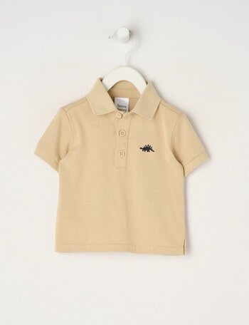 Teeny Weeny Dino Short-Sleeve Polo Shirt, Light Taupe product photo