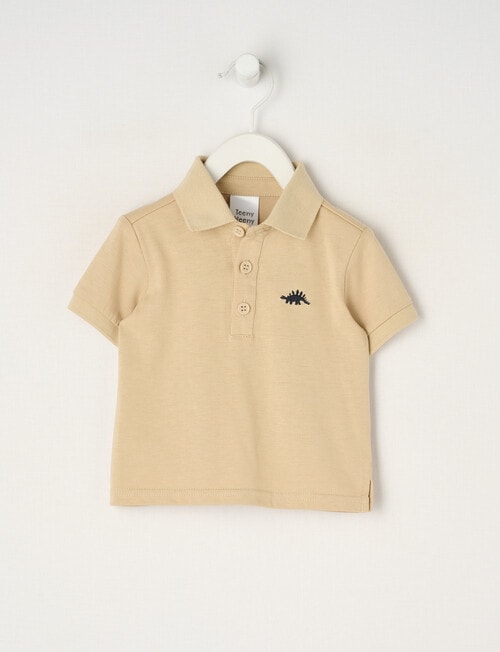 Teeny Weeny Dino Short-Sleeve Polo Shirt, Light Taupe product photo