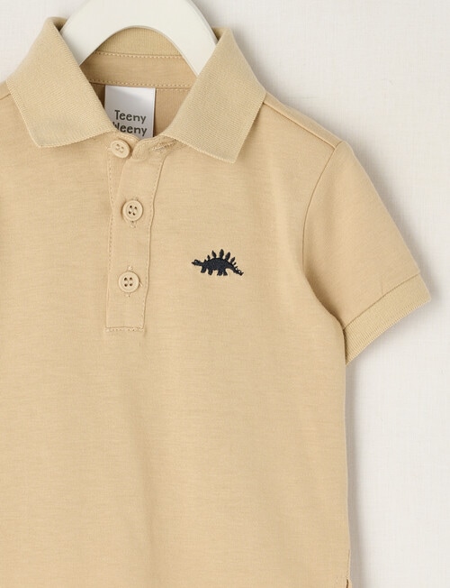 Teeny Weeny Dino Short-Sleeve Polo Shirt, Light Taupe product photo View 02 L