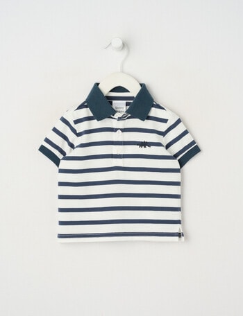 Teeny Weeny Striped Short Sleeve Polo Tee, Navy & White product photo
