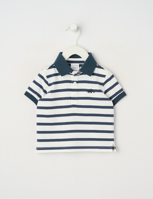 Teeny Weeny Striped Short Sleeve Polo Tee, Navy & White product photo