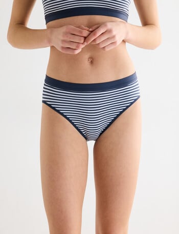 Honey Vegas Seamfree Stripe Hi Cut Brief, Navy product photo