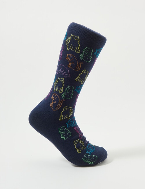 Mazzoni Rainbow Cat Cotton-Blend Dress Sock, Navy product photo