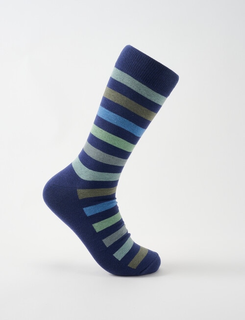 Mazzoni Teal Stripe Cotton-Blend Dress Socks, Navy, Blue & Green product photo