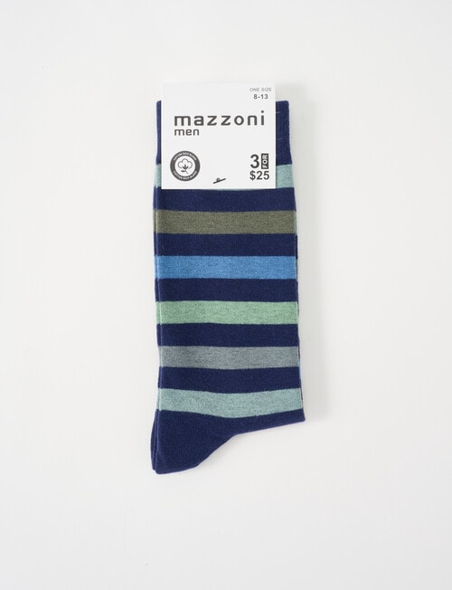 Mazzoni Teal Stripe Cotton-Blend Dress Socks, Navy, Blue & Green product photo View 02 L